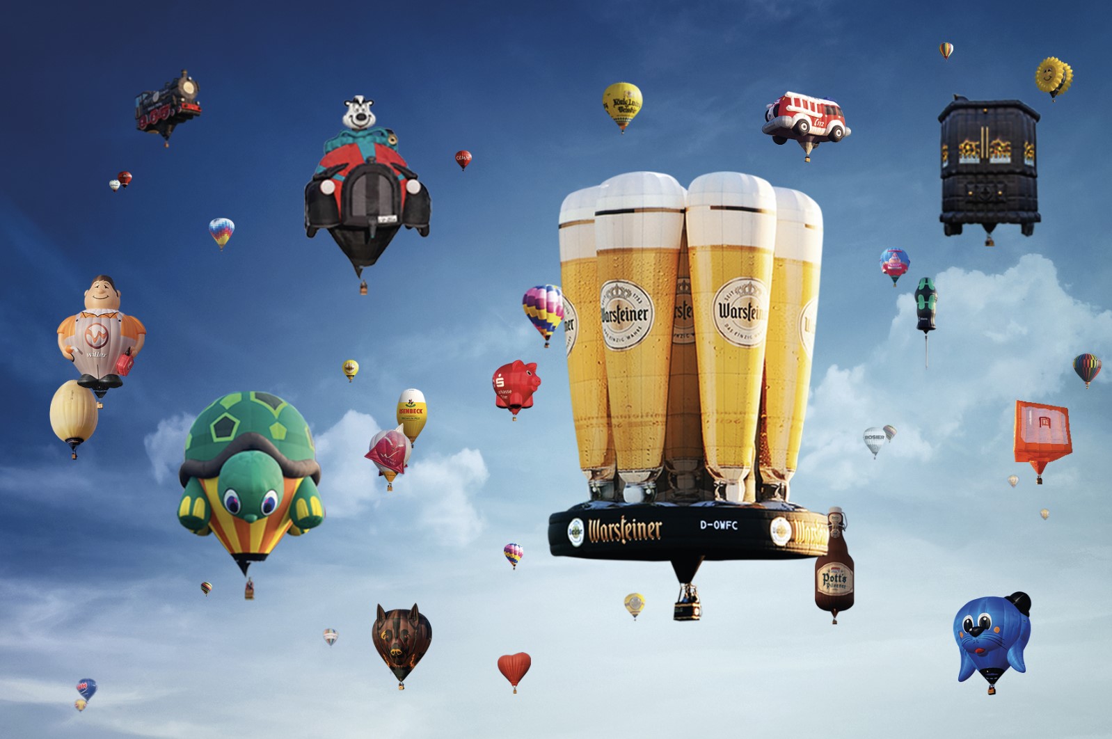 Wenn Biergläser fliegen und ein Ofen schwebt – spektakuläre Ballonsonderformen bei der WIM 2025